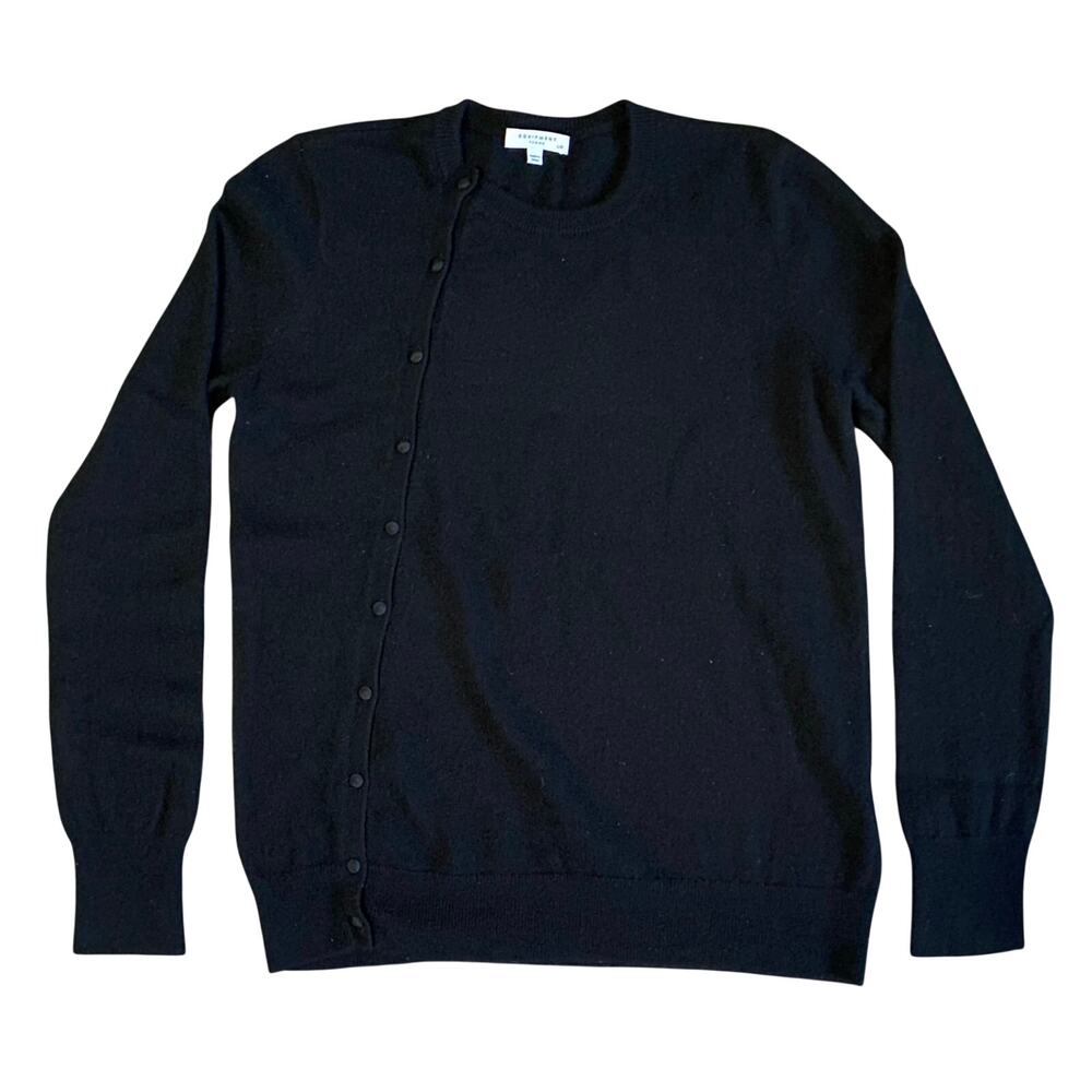 Equipment Femme 100% Cashmere Asymmetrical Diagonal Button Sweater Sz L Black